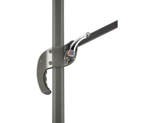 Detailaanzicht van een parasolhouder met crankmechanisme