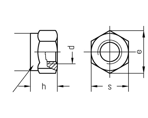 Technische tekening van een moer met afmetingen