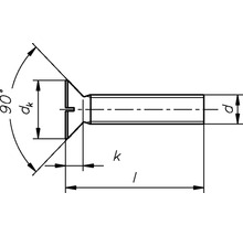 Technische tekening van een verzonken schroef met maatgegevens