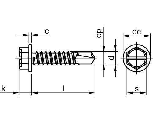 Tekening van een schroef met afmetingen
