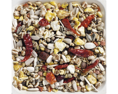 Papegaaienvoer met zaden, granen en chilipepers