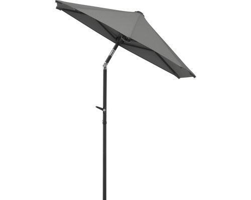 Grijze parasol met verstelbare voet voor buiten.