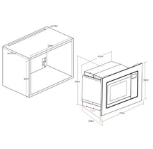 Inbouwframe met magnetronafmetingen als schematische tekening