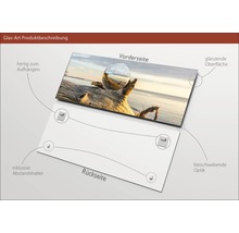 Glasfoto met strandmotief, glanzend oppervlak en hangers