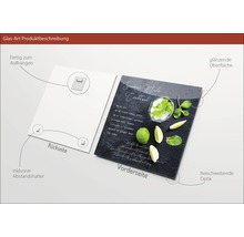 Glazen schilderij met cocktailrecept en bevestigingsmateriaal voor de wand