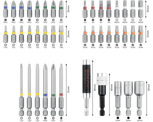 Diverse schroefbits en magnetische bithouders