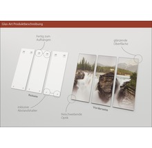 Meerdelige glazen foto met watervalmotief en glanzend oppervlak inclusief afstandhouders voor wandmontage