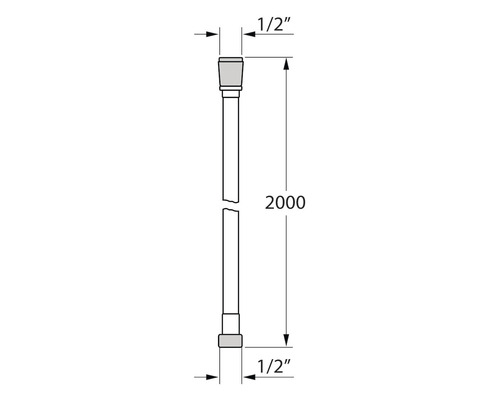 Schets van een flexibele verbindingsslang met maatvoering