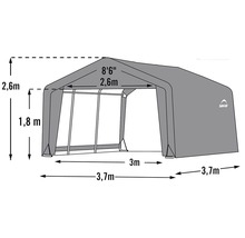 Afbeelding van een ShelterLogic opslagtent met afmetingen