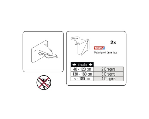 Symbolische weergave van montage instructies voor Tesa plakhaak