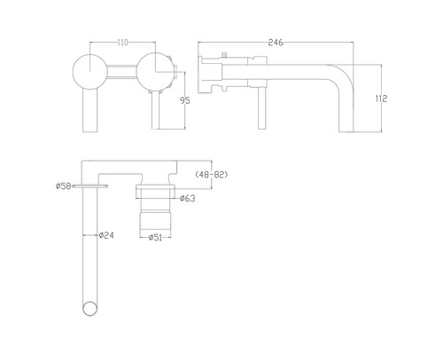 Technische tekening van een kraan met maatvoering