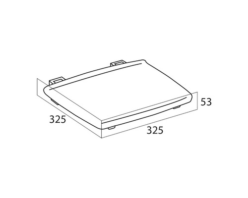 Technische tekening van een toiletbril met de afmetingen 325 x 325 x 53 mm.