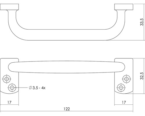 Technische tekening van een meubelgreep met maatvoering