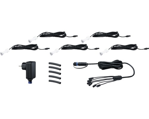 Tuinlampenset met zes lampen, stroomkabel, adapter en installatiemateriaal