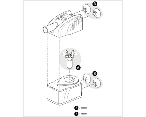 Explosietekening van een waterfilter met losse onderdelen