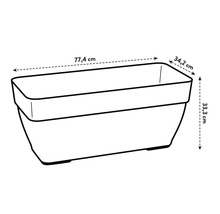 Illustratie van een plantenbak met de afmetingen 77,4 cm lengte, 34,2 cm breedte en 33,3 cm hoogte