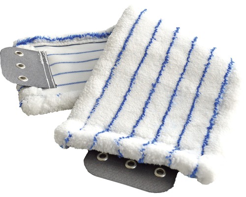 Twee witte dweilhoezen met strepen en oogjesbevestiging