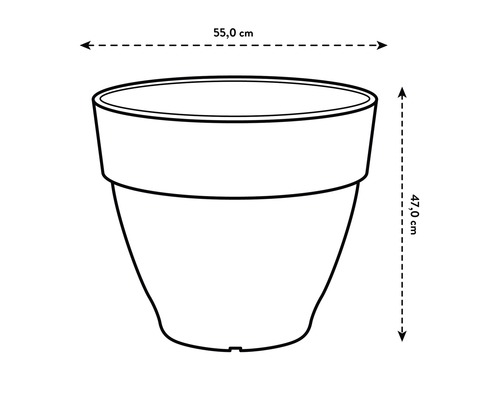 Afbeelding van een plantenbak met de afmetingen 55,0 cm breed en 47,0 cm hoog.
