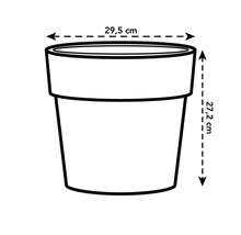Technische tekening van een plantenpot met afmetingen van 29,5 cm breed en 27,2 cm hoog.