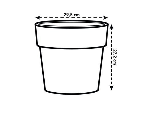 Technische tekening van een plantenpot met afmetingen van 29,5 cm breed en 27,2 cm hoog.