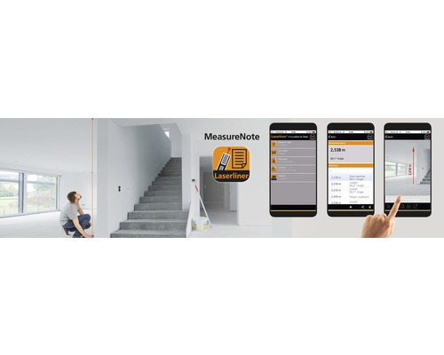 Illustratie van de Laserliner MeasureNote app in gebruik.