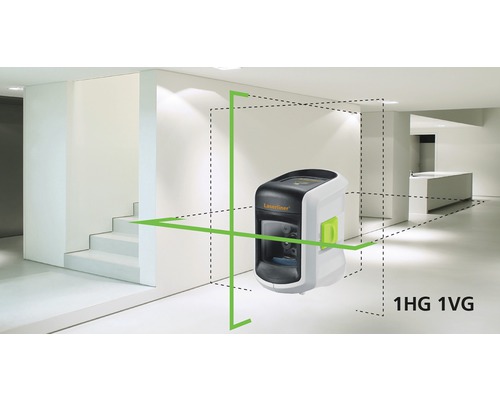 Laserliner kruislijnlaser in een ruimte met trap en toonbank