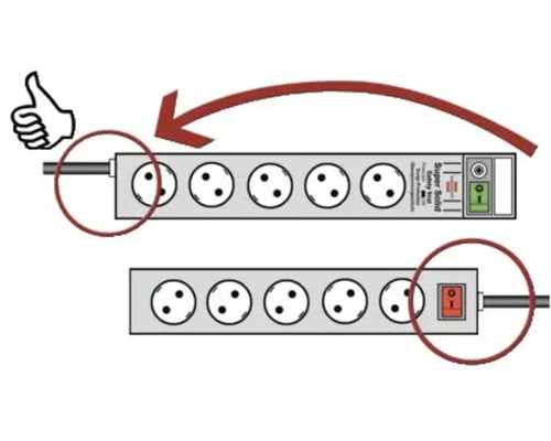 Verlengdoos met zes stopcontacten en schakelaar