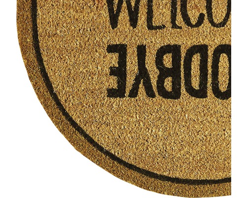 Uitsnede van een deurmat met de tekst Welkom en Tot ziens.