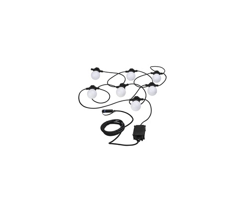 Lichtsnoer met acht gloeilampen, kabel en transformator