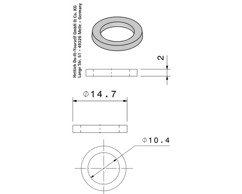 Technische tekening van een sluitring met afmetingen