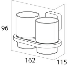 Afmetingen van een houder met twee tandenborstelbekers: 96 millimeter hoog, 162 millimeter breed en 115 millimeter diep.