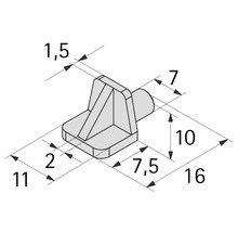 Technische tekening van een plankdrager met afmetingen