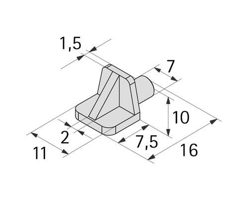 Technische tekening van een plankdrager met afmetingen