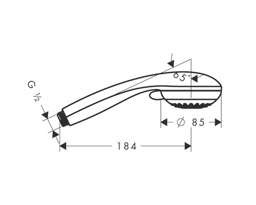 Technische tekening van een douchekop met maatvoering
