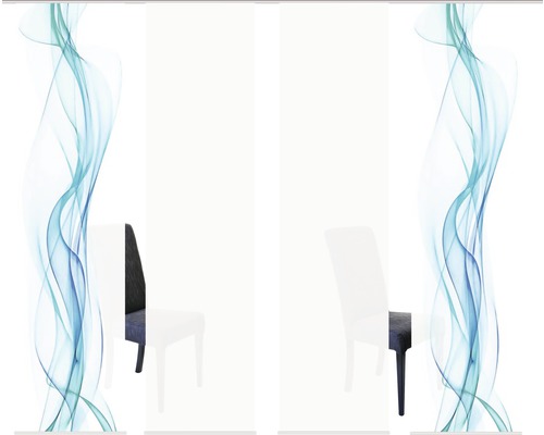 Schuifgordijn met abstract patroon en stoel