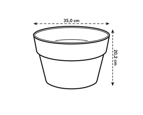 Afbeelding van een plantenbak met de afmetingen 35,0 cm breed en 20,2 cm hoog.