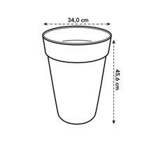 Illustratie van een plantenbak met afmetingen 34,0 cm diameter en 45,6 cm hoogte.