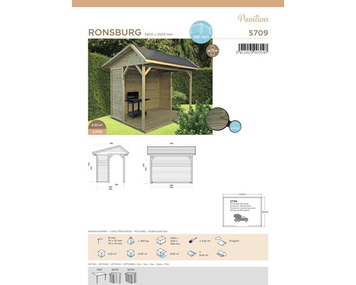 Ronsburg Paviljoen S709 van hout met barbecue