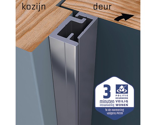 Detailopname van een deurafdichting met het keurmerk ''Politiekeurmerk Veilig Wonen''