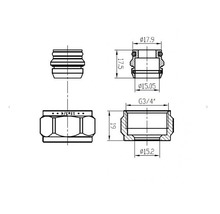 Technische tekening van een fitting met afmetingen