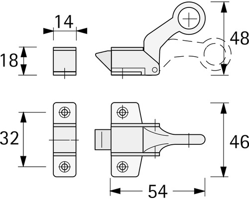 Technische tekening van een meubelsluiting met maatvoering