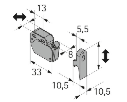 Technische tekening van een meubelsnapper met afmetingen.
