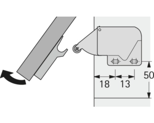 Afbeelding van een meubelbeslag met maatvoering voor montage.