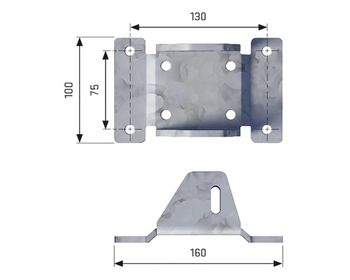 Afbeelding van een paalhouder met maatvoering.
