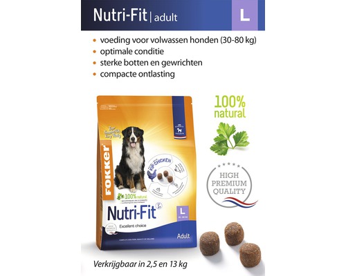 Fokker Nutri-Fit Adult hondenvoer in een verpakking van maat L
