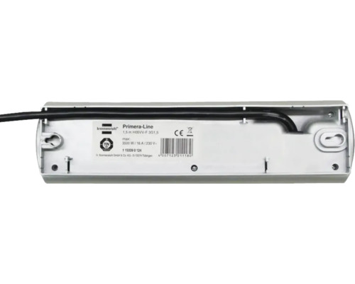 Achterkant van een Brennenstuhl Primera-Line stekkerdoos met productdetails en TÜV-keurmerk