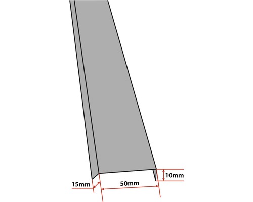 Illustratie van een metalen profiel met afmetingen
