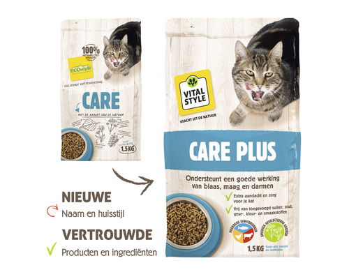 Verpakking kattenvoer Care en Care Plus met kat