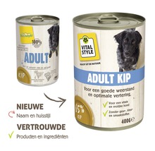 Twee blikken adult hondenvoer met kip