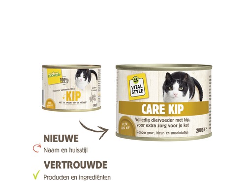 Vital Style Care kattenvoer met kip, blik van 200 gram vergeleken met EcoStyle kattenvoer met kip